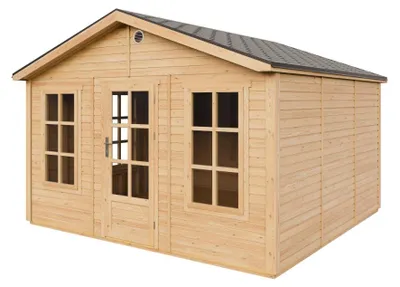 Zdjęcie produktu dla TIMBELA M735+M735G Domek Ogrodowy Drewniany 370x360 cm / 13.24 m², z 3 Oknami, Gont Bitumiczny, z Podłogą