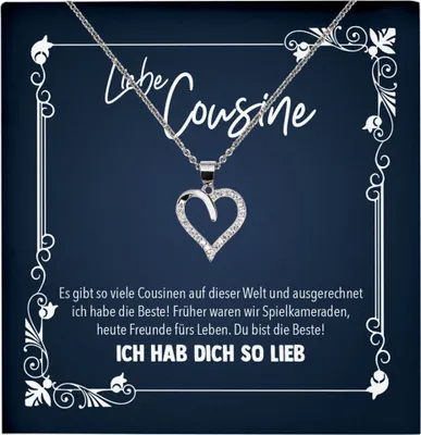 Produktbild von 22Feels Echt Silber Halskette - Cousine Geschenk Mädchen Frauen Schmuck Set Geburtstag Weihnachten - Herz Anhänger, Karte