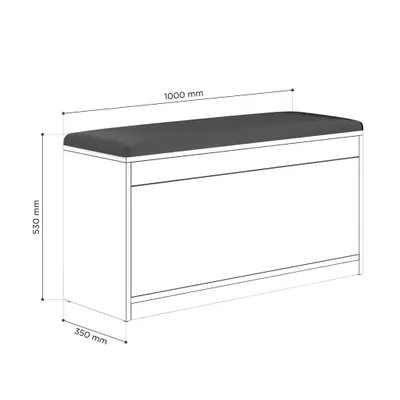 Produktbild von PLATAN ROOM Schuhschrank mit Sitzfläche 100 x 53 x 35 cm Schuhbank SONOMA EICHE / SCHWARZ aufklappbar Sitzkommode