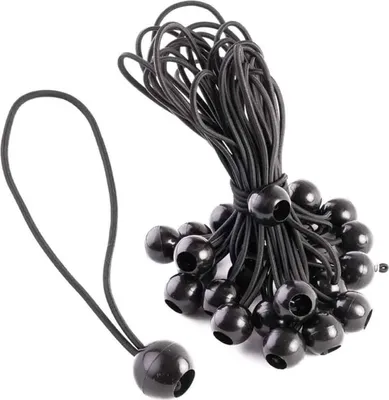 Produktbild von 25 Stück Gummi-Bungee-Seile mit Kugelhaken - elastischer Binder ideal für Zelte, Planen
