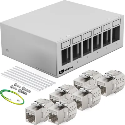 Produktbild von hb-digital Patchpanel 6 Port mit 6 x Keystone Module Cat 7 hellgrau