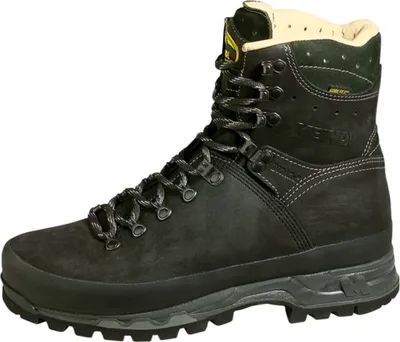 A single black hiking boot is shown against a white background.