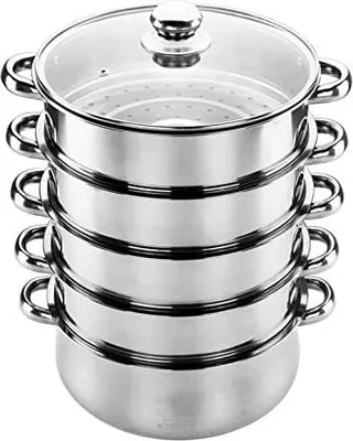 Produktbild von Dampfkocher 5 Etagen Dampfgarer Edelstahl  28cm Gardampftopf  Kochtopf  mit Glasdeckel Küchendampfer