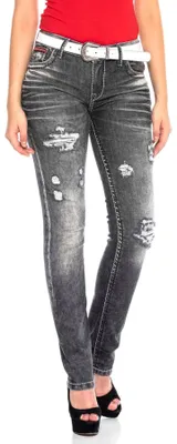 Produktbild von WD432 Damen Röhrenjeans mit trendigen Destroyed-Elementen
