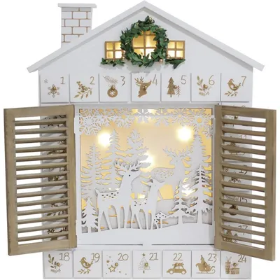Produktbild von Adventskalender Holzhaus 24 Schubladen LED Rentierwald