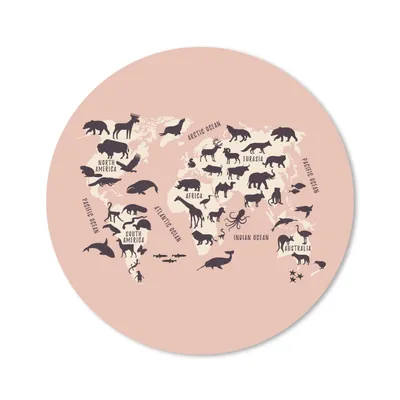 Produktbild von MuchoWow® Mauspad Mousepad Weltkarte Kinder - Rosa - Tiere 30x30 cm - Mousepads - Maus Mat - Pad - Mausunterlage - Tischunterlage - Schreibtischmatten