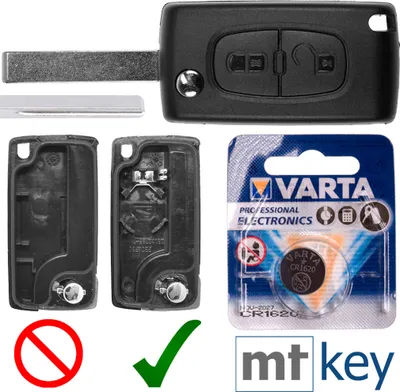 Produktbild von Autoschlüssel Funk Fernbedienung Austausch Gehäuse mit 2 Tasten + HU83 Rohling + Batterie kompatibel mit Peugeot 207 307 308 807 5008