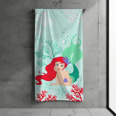 Produktbild von Arielle Meerjungfrau Badetuch 70x140 cm, 100 % Baumwolle, Disney's Mermaid Prinzessin Kinder Bade-/Strandtuch