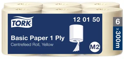 Produktbild von Tork Standard-Papierwischtücher mit Innenabrollung Gelb M2, saugfähige Papiertücher, 6 × 300 m, 120150