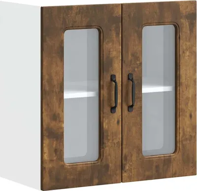 Produktbild von （Robust Möbel）Küchen-Hängeschrank/Buffet Küche - elegantes Design - Küchenmöbel/Buffetschrank - mit Glastür Kalmar Räuchereiche Holzwerkstoff - Küchenschränke DEMöbel735938