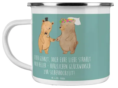 Produktbild von Mr. & Mrs. Panda Emaille Tasse 25. Hochzeitstag Silberne Hochzeit - Meeresbrise - Geschenk, Treue, Heirat, Kaffeepott, Geschenke, Becher, 25 Jahre Ehe, Teetasse, Pott