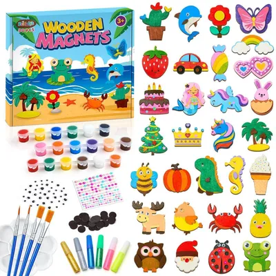 Immagine prodotto di Kit per bambini, 30 pezzi, magneti per frigorifero in legno con colori e pennelli