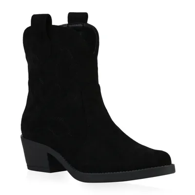 Produktbild von VAN HILL Damen Stiefeletten Spitze Cowboy Boots Stickereien Western Schuhe 835978, Farbe: Schwarz Velours, Größe: 38