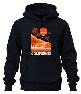 Produktbild von California Palmen Retro Sonnenuntergang Surfen West Coast Hoodie Kapuzenpullover, Navy, XL