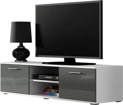Produktbild von Furniture24 Tv Schrank SOHO 140, Lowboard, Unterschrank, 2 Türiger Weiß/Grau Hochglanz
