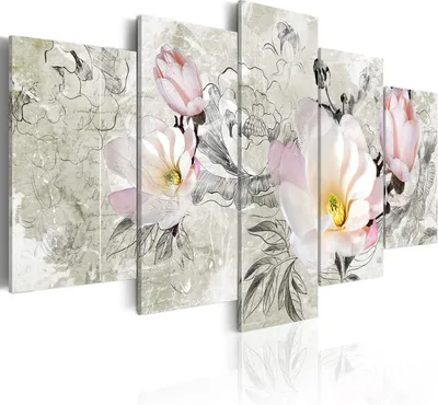 Produktbild von Leinwandbilder Abstrakt 200x100 cm Vlies Leinwandbild 5 tlg Kunstdruck modern Wandbilder XXL Wanddekoration Design Wand Bild - Blumen Magnolien Vintage Skizze 020110-126