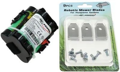 Produktbild von Powerakku für Mähroboter Gardena R70Li / R40Li / R45Li / R38Li inkl. 9x Ersatz Messer Klingen