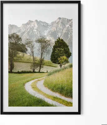 Produktbild von Felddogge in den Bergen– Wandbild mit Rahmen – Gerahmtes Bild  – Wanddekoration – 70x100 cm –  Schwarz Rahmen