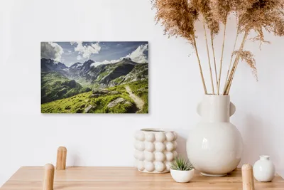 Produktbild von MuchoWow® - Leinwandbilder - Berglandschaft in einer Schweizer Landschaft, Wandbild, Wanddeko Bilder Wohnzimmer, 30x20cm
