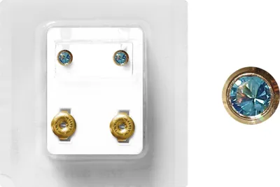 Produktbild von Erstohrstecker Chirurgenstahl vergoldet Sterile Ohrstecker Zarge mit Stein in hellblau 4mm