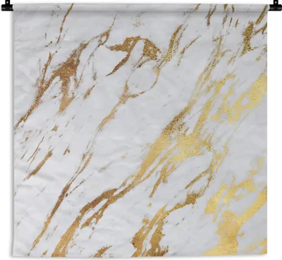Produktbild von MuchoWow® Wandteppich Wandbehang Marmor - Muster - Weiß - Gold 150x150 cm Tapisserie Dekoration Wandtuch - Wohnaccessoires - Modernes