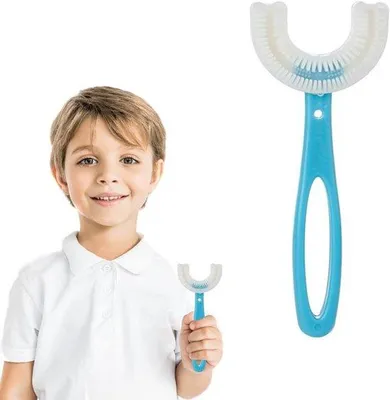 Immagine prodotto di Set da 2 spazzolini da denti in silicone per neonati e bambini con setole morbide, a forma di U a 360 gradi