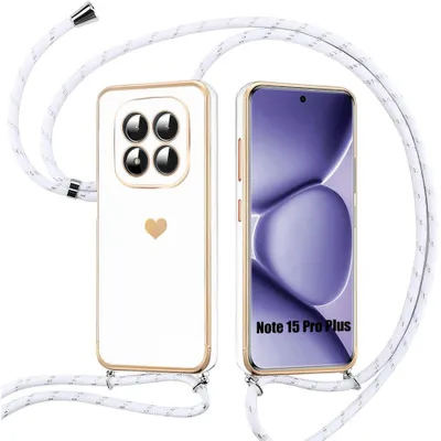 Image de Coque Cordon pour Xiaomi Redmi Note 15 Pro Plus 5G, Silicone Anti-Rayures Motif Cœur - Blanc