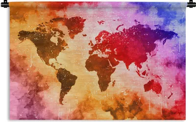 Produktbild von MuchoWow® Wandteppich Wandbehang Weltkarte - Farbe - Farben 90x60 cm Tapisserie Dekoration Wandtuch - Wandskulpturen - Bildteppich