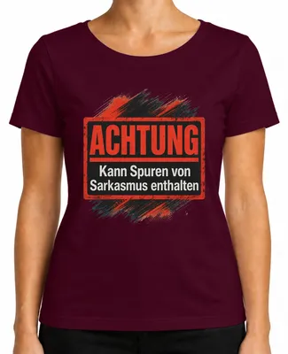 Imagen del producto de Atención: Puede contener trazas de sarcasmo. Camiseta para mujer, diseño "Statement", divertida y con humor, color burdeos, talla XL