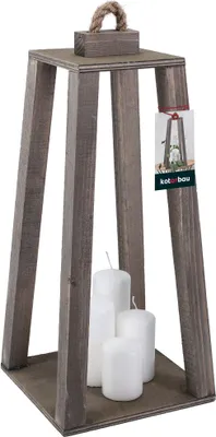 Image de KOTARBAU® Lanterne en bois Gris 20 x 20 x 41 cm Lanterne de jardin en bois Lanterne extérieure & intérieure Lanterne salon pour fleurs et bougies Lanternes mariage