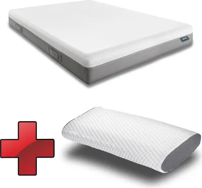 Produktbild von Viskoelastik-Matratze Sleezzz Premium 140 x 200 cm, Höhe 20 cm, Härtegrad H2/H3, mit Wendegriffen + Sleezzz® Cool Kühl-Effekt Kissen