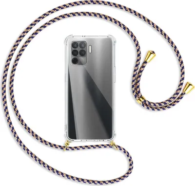 Produktbild von Handykette Backcover-Schutzhülle mit Band (Metall goldfarben) für Oppo Reno5 Lite (CPH2205, 6.43'') - blau+beige