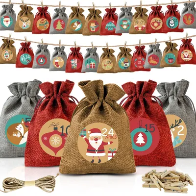 Adventskalender zum Befüllen, 24 Jutebeutel, 14x22 cm