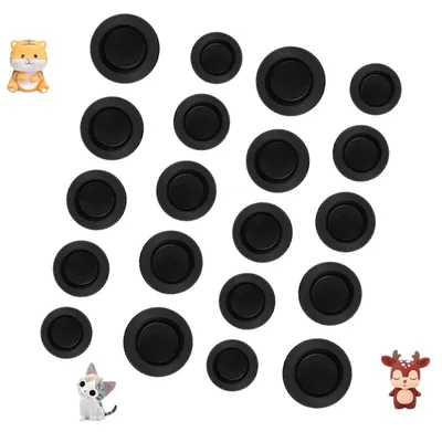 Produktbild von 20 runde Gummistopfen für Sparschweine, schwarz, zum Verschließen des Sparschweins.