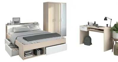 Produktbild von Parisot Most 73 Schlafzimmer 3-teilig mit Stauraumbett 140x200 in Akazie/Weiß