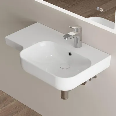 Produktbild von HOROW 72 x 45 cm wandmontage Waschbecken mit Ablage, Bad  Hängewaschbecken Weiß Keramik mit Hahnloch und Überlauf