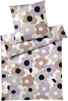 Zdjęcie produktu dla Elegancka pościel z satyny mako Flowers liliowa 155x220 cm + 80x80 cm