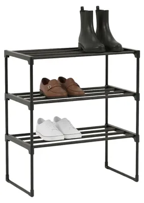 Produktbild von Relaxdays Schuhregal, 3 Ebenen, Stecksystem, HBT: 55x42,5x30 cm, Metall Schuhablage, platzsparend, Schuhgestell, schwarz