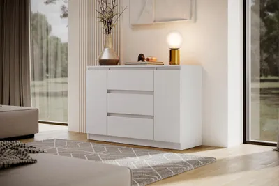Produktbild von Moderne Kommode LINDA 2D3S - Sideboard 140 cm mit 2 Türen & 3 Schubladen & Grifflosen Fronten (Weiß)