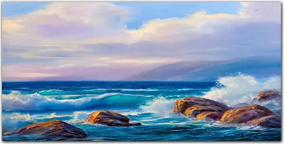 Produktbild von Coloray Küchenrückwand 100x50 Spritzschutz aus Glas - Ozeanwellen Felsen Wolken