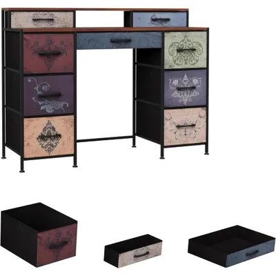Image de Table de maquillage - Commode - Meuble de rangement - Table de toilette - 9 tiroirs - Plateau en bois - Structure métallique