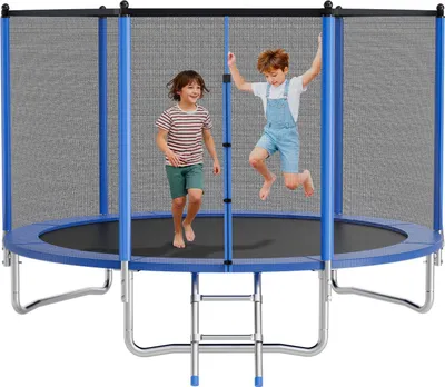 Produktbild von VEVOR Outdoor Trampolin Bodentrampolin 305 x 305 cm mit Sicherheitsnetz & Stahlrahmen, ASTM-, Hochleistungstrampolin, max. 150 kg Gewichtskapazität, Gartentrampolin für Kinder