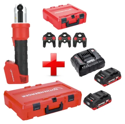 Immagine prodotto di Pressatrice a batteria Rothenberger ROMAX NANO 18 V 34 kN CAS + 2x batteria LiHD 4,0 Ah + caricabatteria + set di 3 ganasce di pressatura TH + Rocase