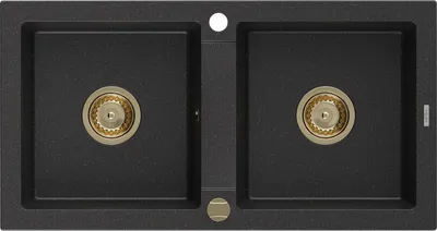 Produktbild von Mexen Mario 2-Becken-Granit-Spülbecken 820 x 436 mm, Schwarz/Silbermetallic, Siphon Gold - 6504822000-73-G