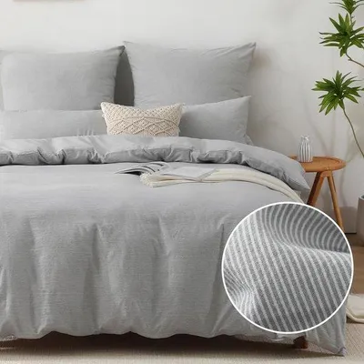Zdjęcie produktu dla Poszewki na poduszki 200 x 200 cm, bawełna, w paski, szare, z certyfikatem Oeko-Tex, 2 poszewki na poduszki 80 x 80 cm