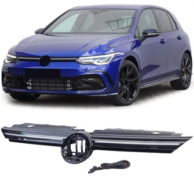 Obrázek produktu pro Sportovní maska chladiče, černá, lesklá, s chromovanými detaily, pro VW Golf 8/GTI/GTD/R-Line, modely 2019–2024
