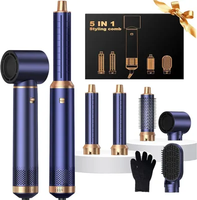 Produktbild von 5 in 1 Haarstyler Pro Air Styler Set 1000w Rundbürstenföhn zum Trocknen und Stylen mit Air Curler, Warmluftbürste,Föhnbürste,Haartrockner,Glättbürste