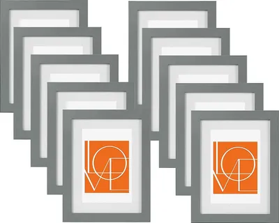 Produktbild von WOLTU 10er Set Bilderrahmen Fotorahmen Holzrahmen, Fotogalerie mit Papier-Passepartout, aus MDF Platte Grau, 15x20 cm