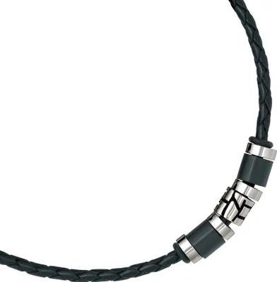 Produktbild von JOBO Collier Leder mit Edelstahl teilmattiert teilgeschwärzt 45 cm Karabiner