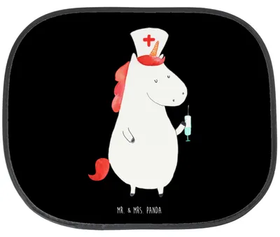 Produktbild von Mr. & Mrs. Panda Auto Sonnenschutz Einhorn Krankenschwester - Schwarz - Geschenk, Autosonnenschutz, Unicorn, Ärztin, Krankenpflegerin, Krankenhaus, pkw, Krankenpfleger